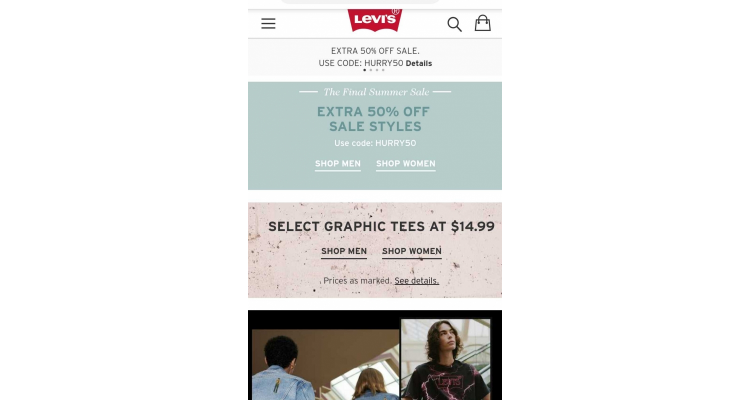 美國 Levi's 夏季大特減價享額外5折