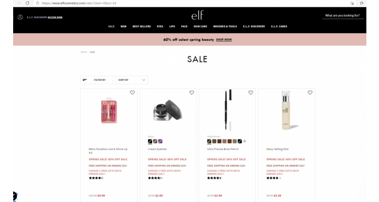 ELF cosmetics春季減價指定產品6折