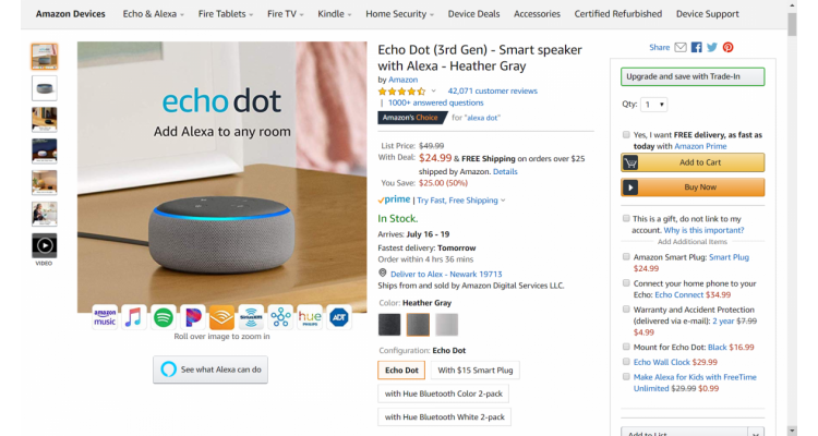 Amazon Echo Dot (3rd Gen) 特價中