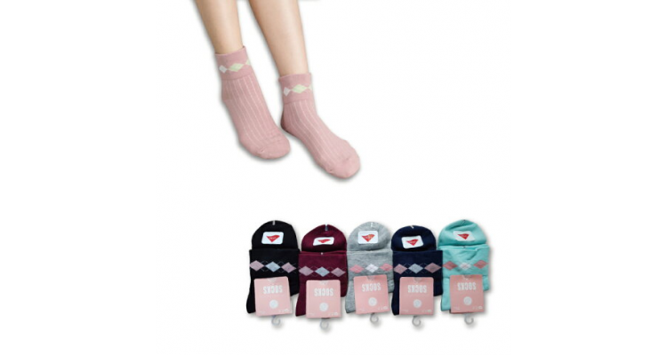 台灣製 萊卡 菱格紋寬口短襪 