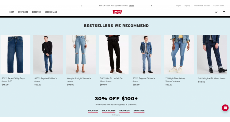 Levis 滿$100享7折